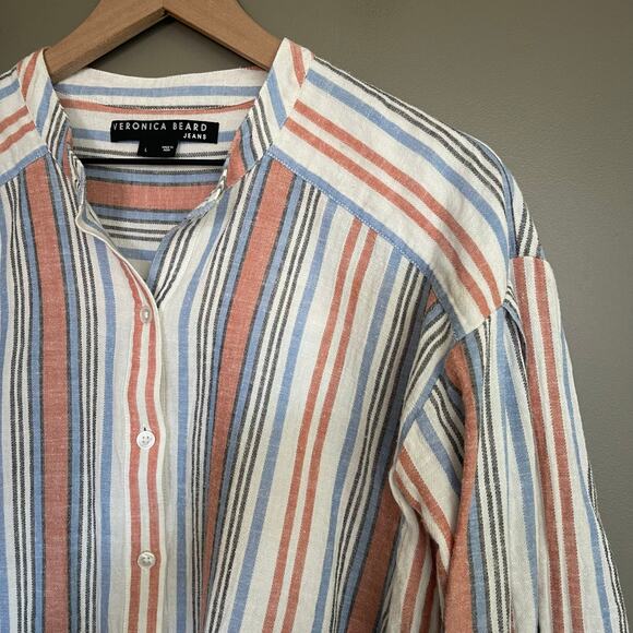 Veronica Beard Grove Striped Shirt Large Button Front Lightweight Gauzy Cotton - Picture 7 of 16